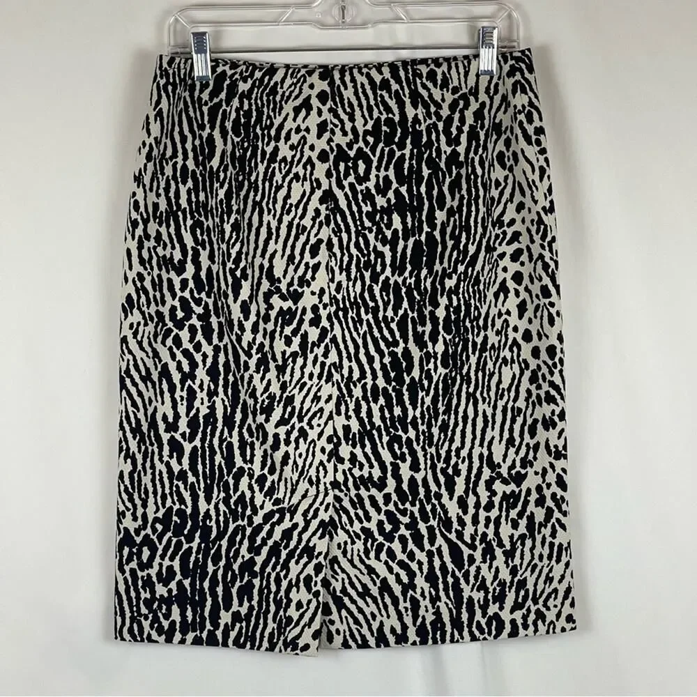 Talbots Black Cream Animal Print Pencil Skirt NWOT Size 6